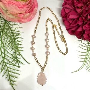 NEW⚜️Rose Quartz & Freshwater Pearl Hand Linked Necklace